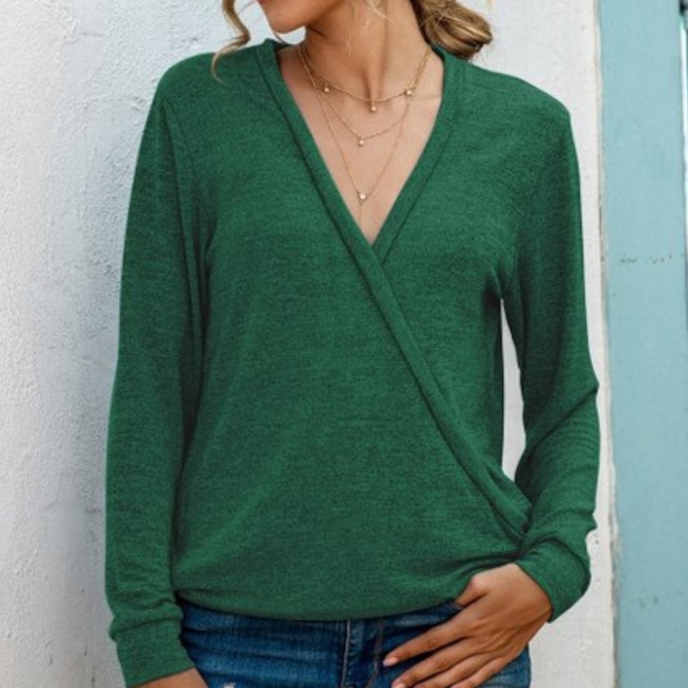 Green Surplice Long-Sleeve Top - Women
